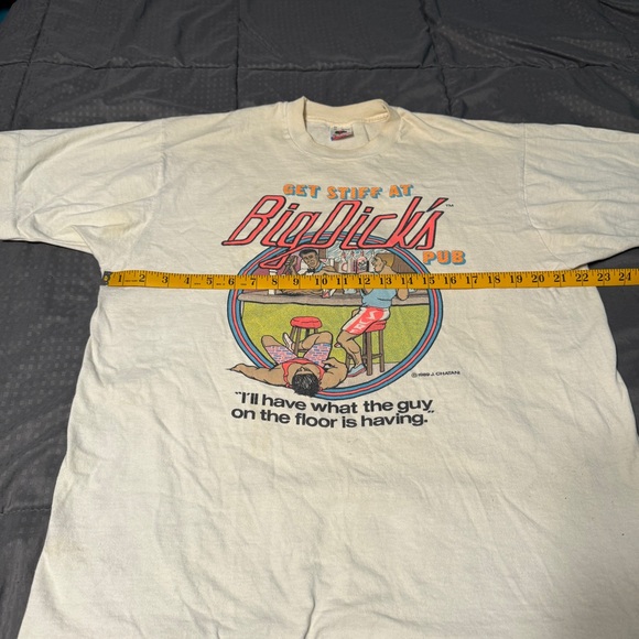 Vintage Get Stiff At Big Dick’s Pub T Shirt Men’s XL 1989 FAIR STAIN DISCOLORED - Picture 12 of 15